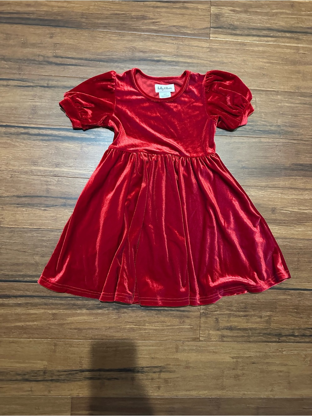 Taylor Joelle Christmas Velvet Red Puff-Sleeve Girls' Twirl Dress Size 5
